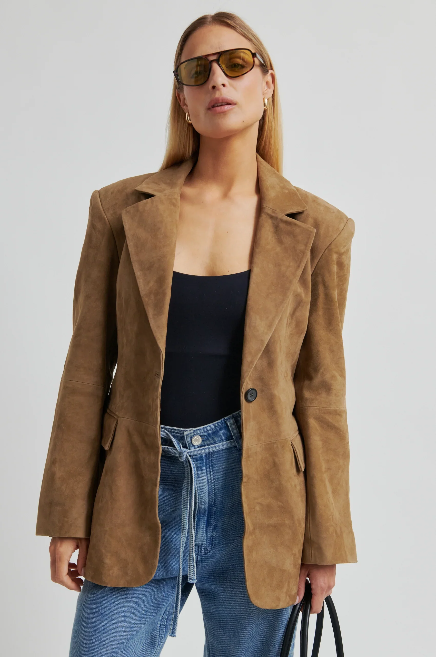 Suellen Fitted Suede Blazer - Petrified Oak - Image 6