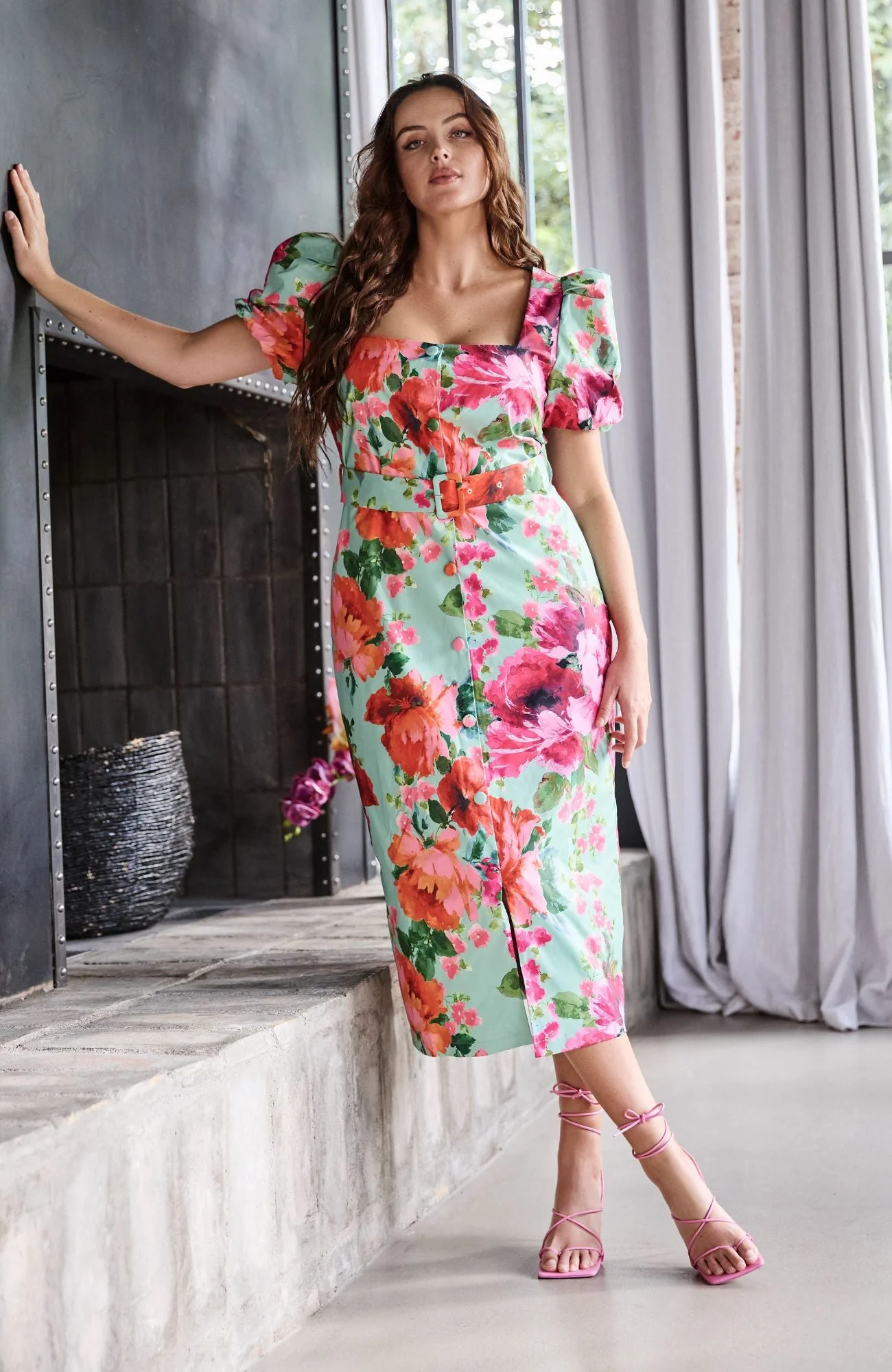 The Rowena Dress - Green/Pink - Image 2