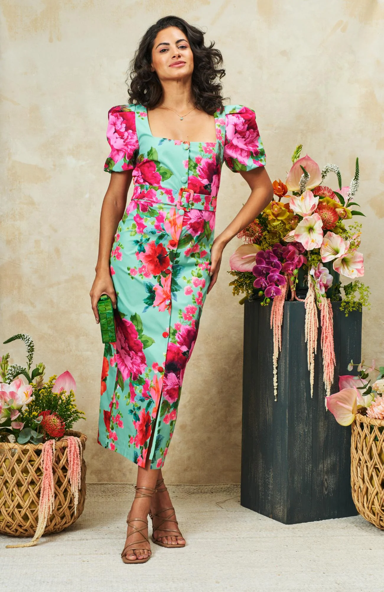 The Rowena Dress - Green/Pink - Image 4