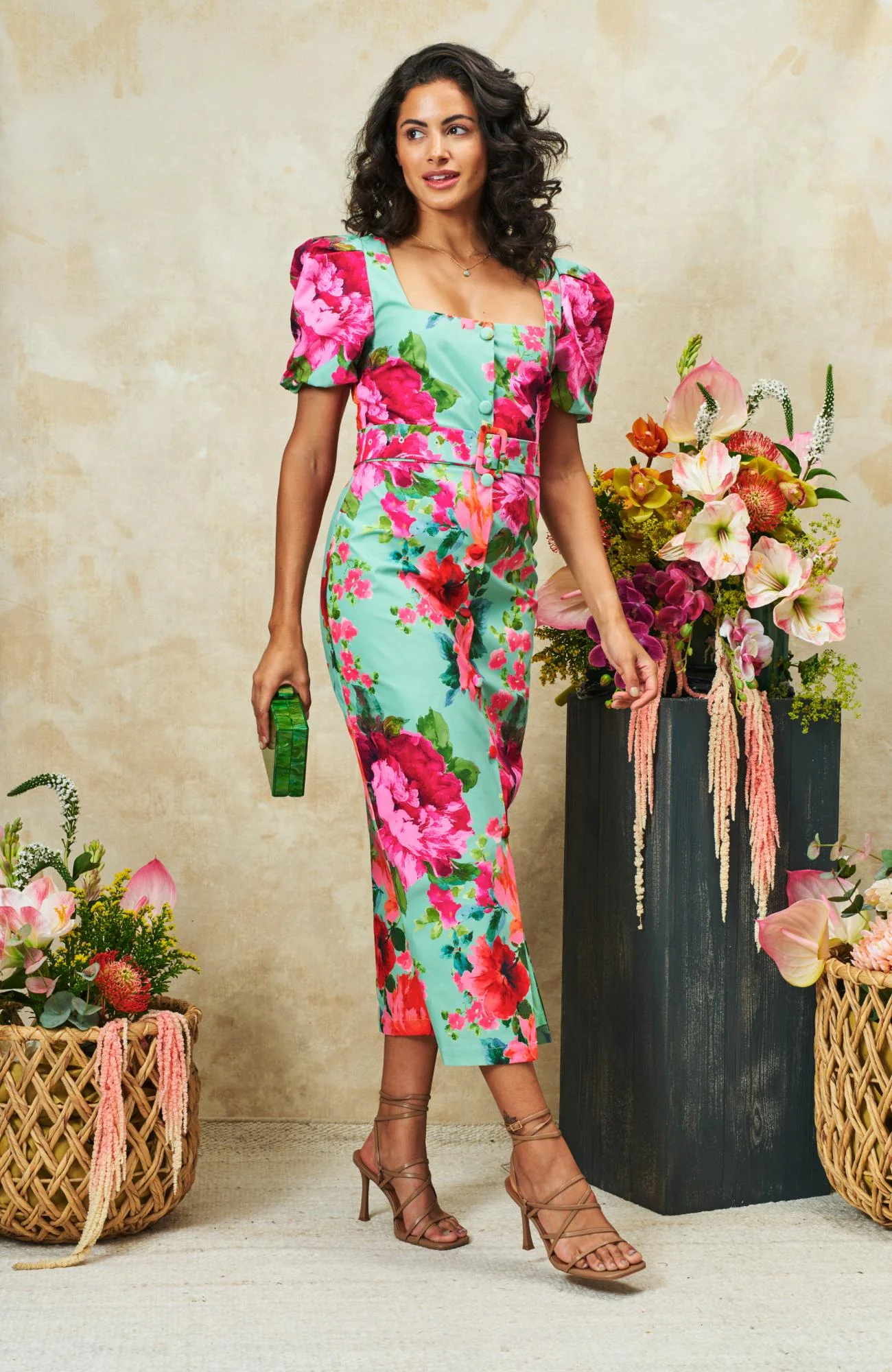 The Rowena Dress - Green/Pink - Image 6