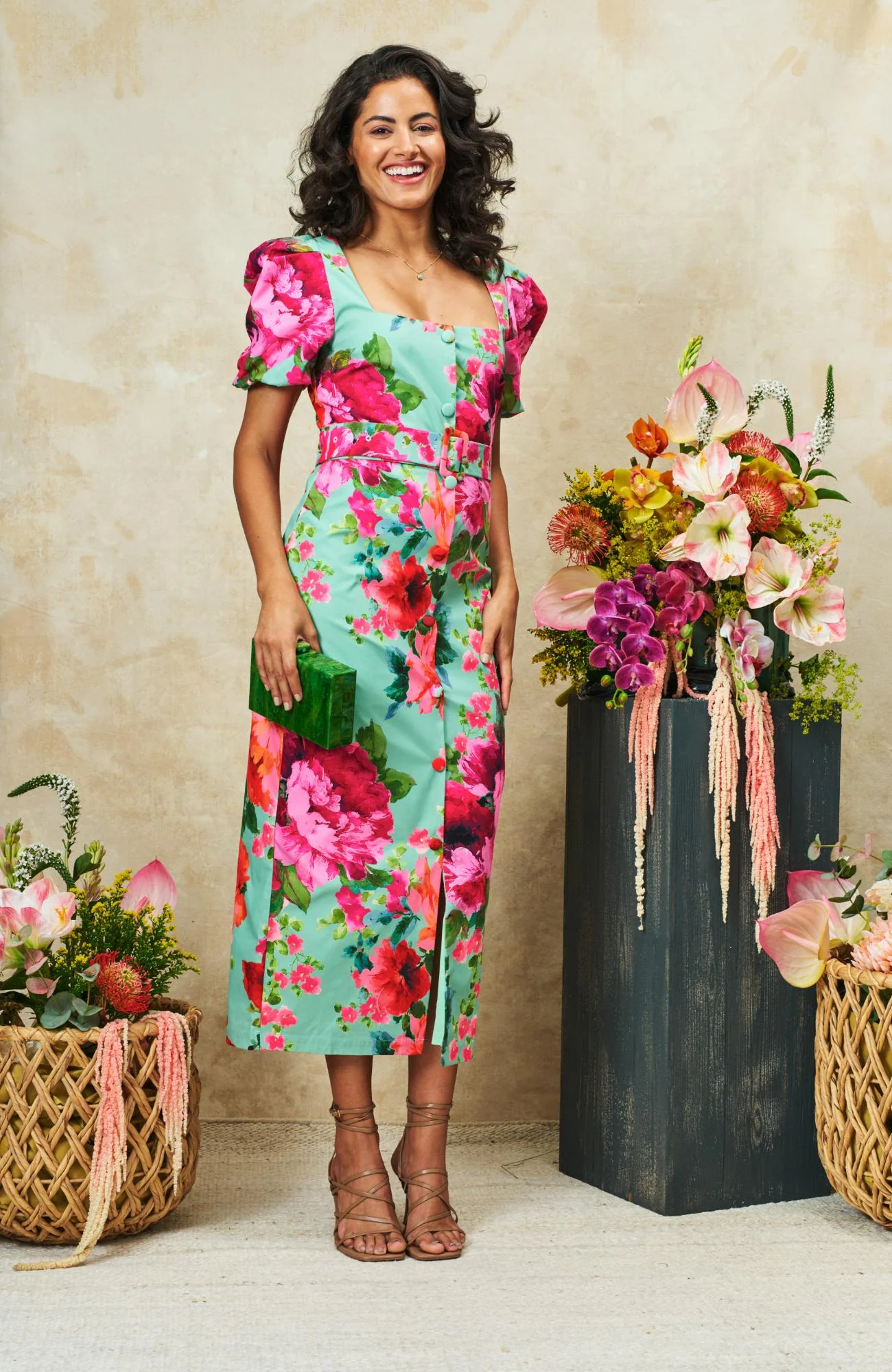 The Rowena Dress - Green/Pink - Image 7