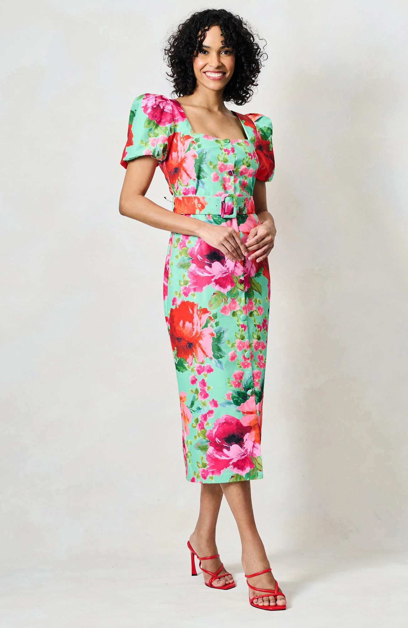 The Rowena Dress - Green/Pink - Image 9