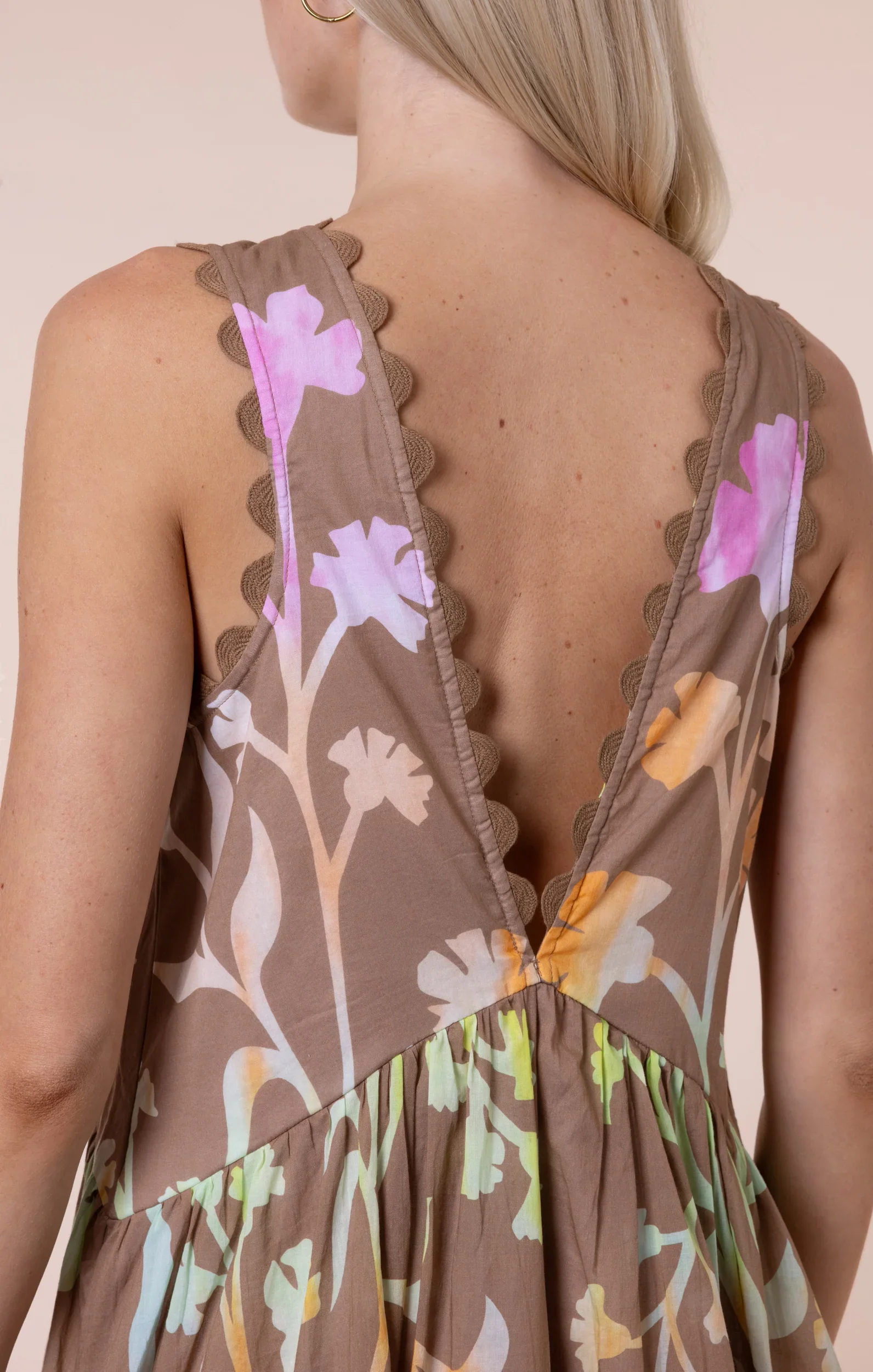 V-Back Mini Dress With Majorelle Tie Dye Print - Brown - Image 5
