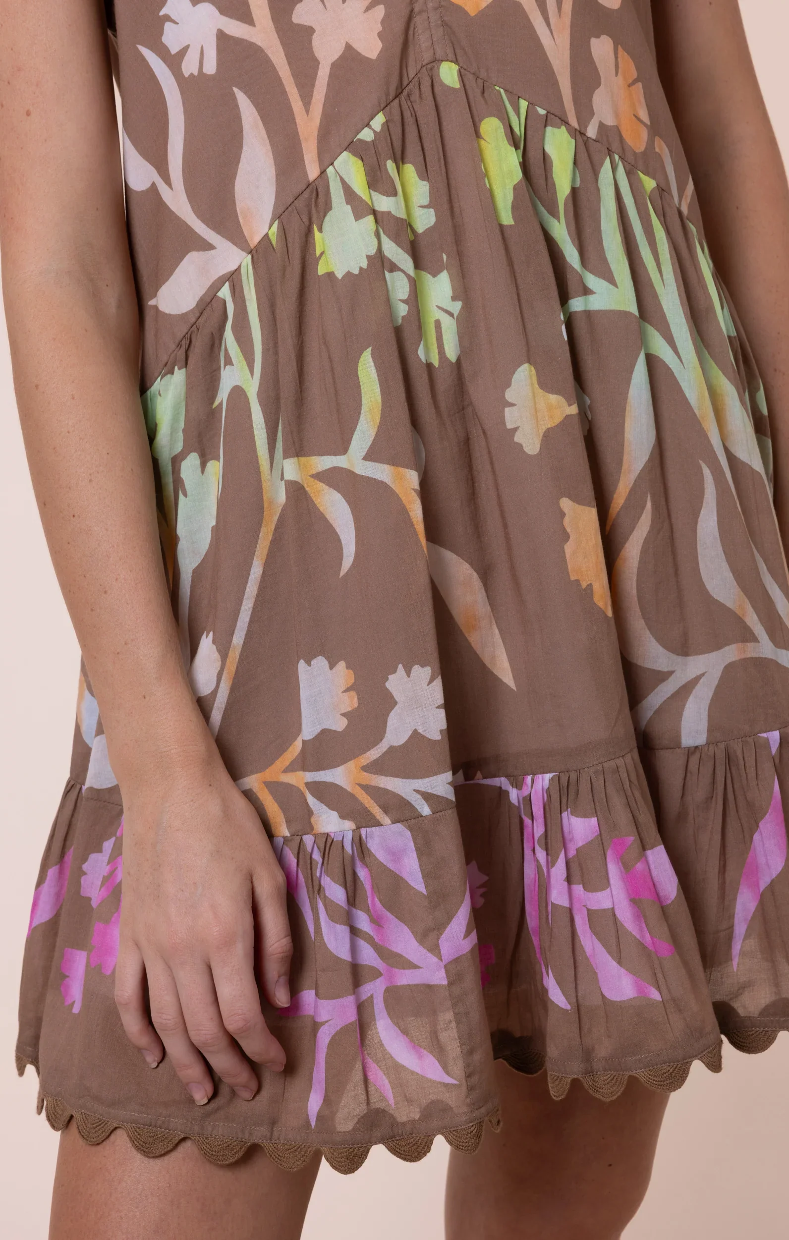 V-Back Mini Dress With Majorelle Tie Dye Print - Brown - Image 6