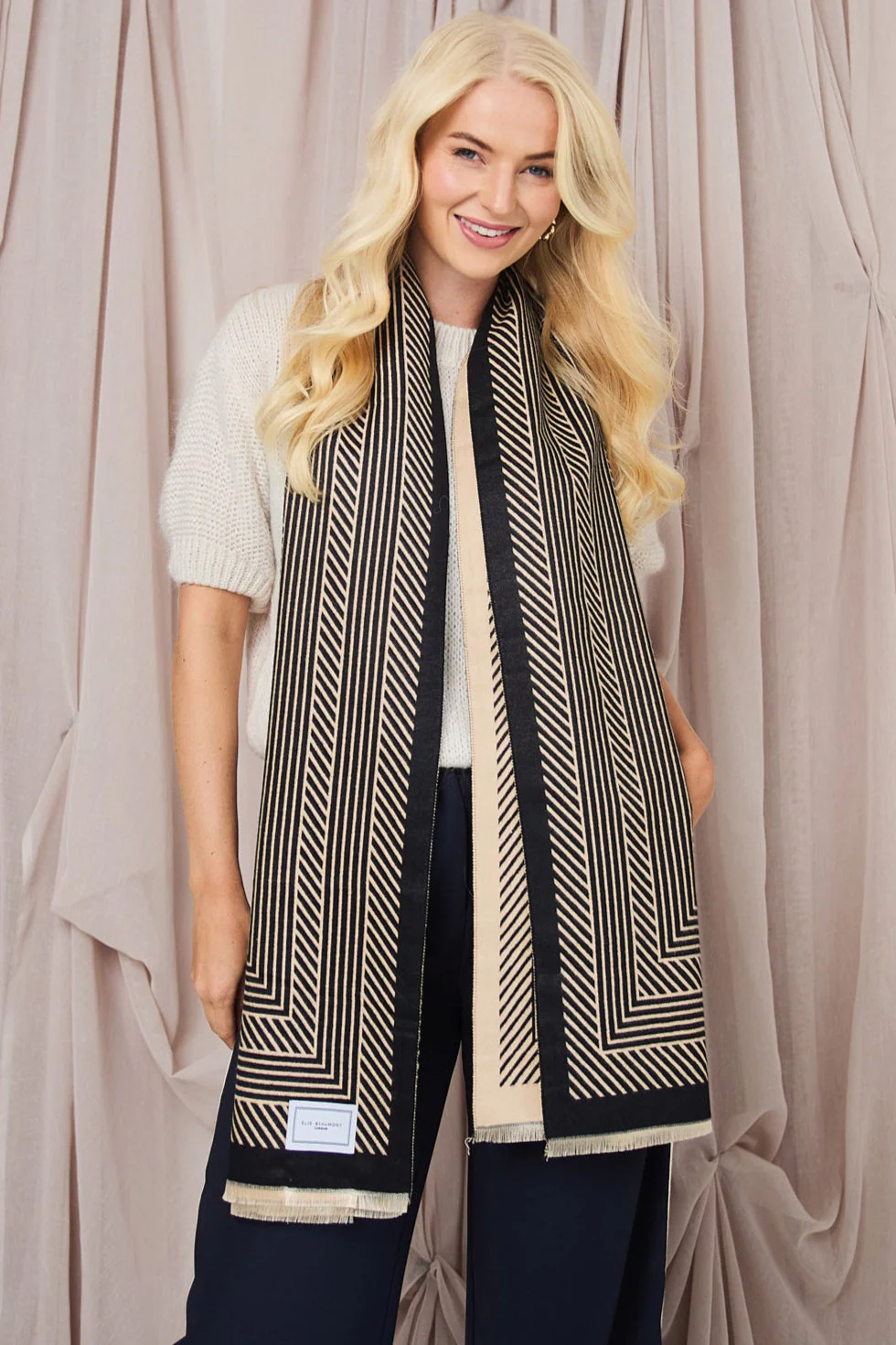 Winter Scarf - Black & Sand Geometric - Image 3