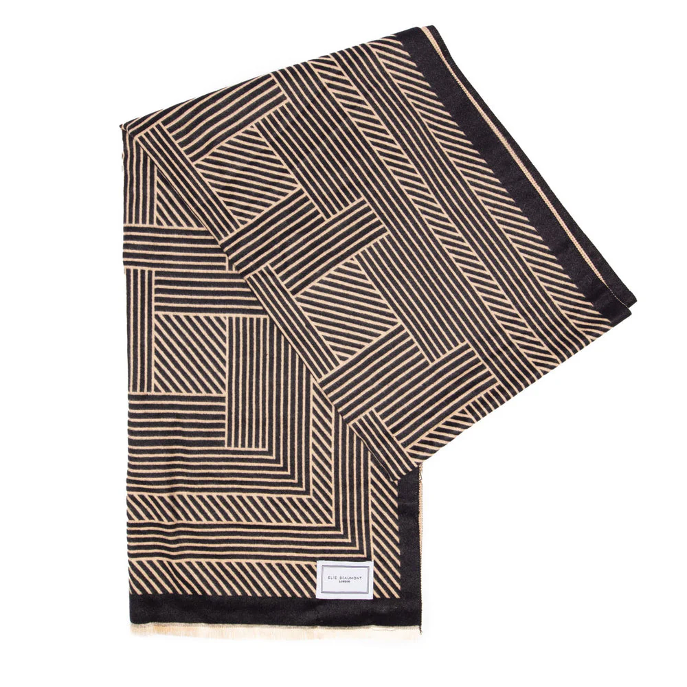 Winter Scarf - Black & Sand Geometric - Image 5