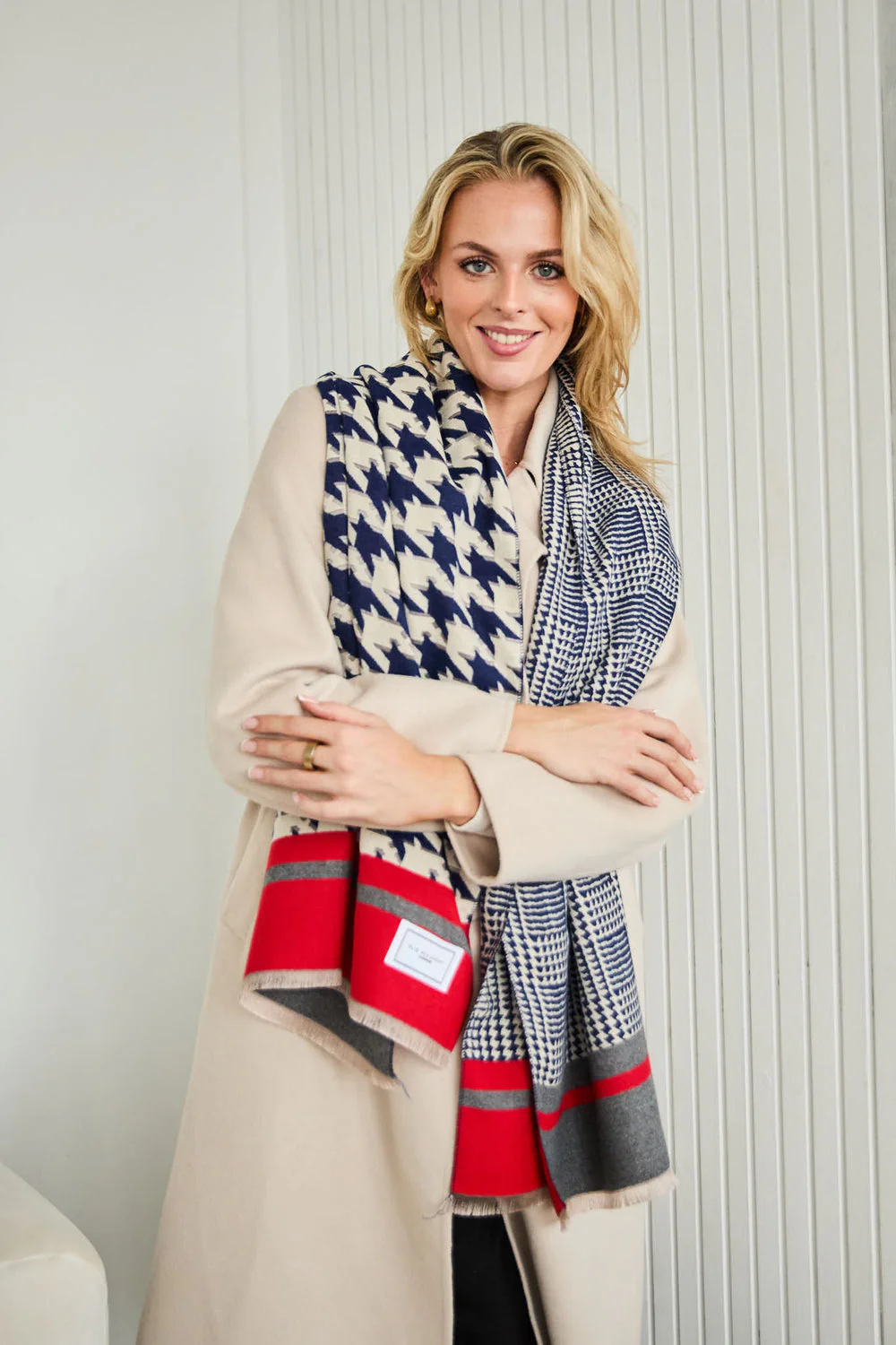 Winter Scarf - Navy Blue Dogtooth Checks - Image 2