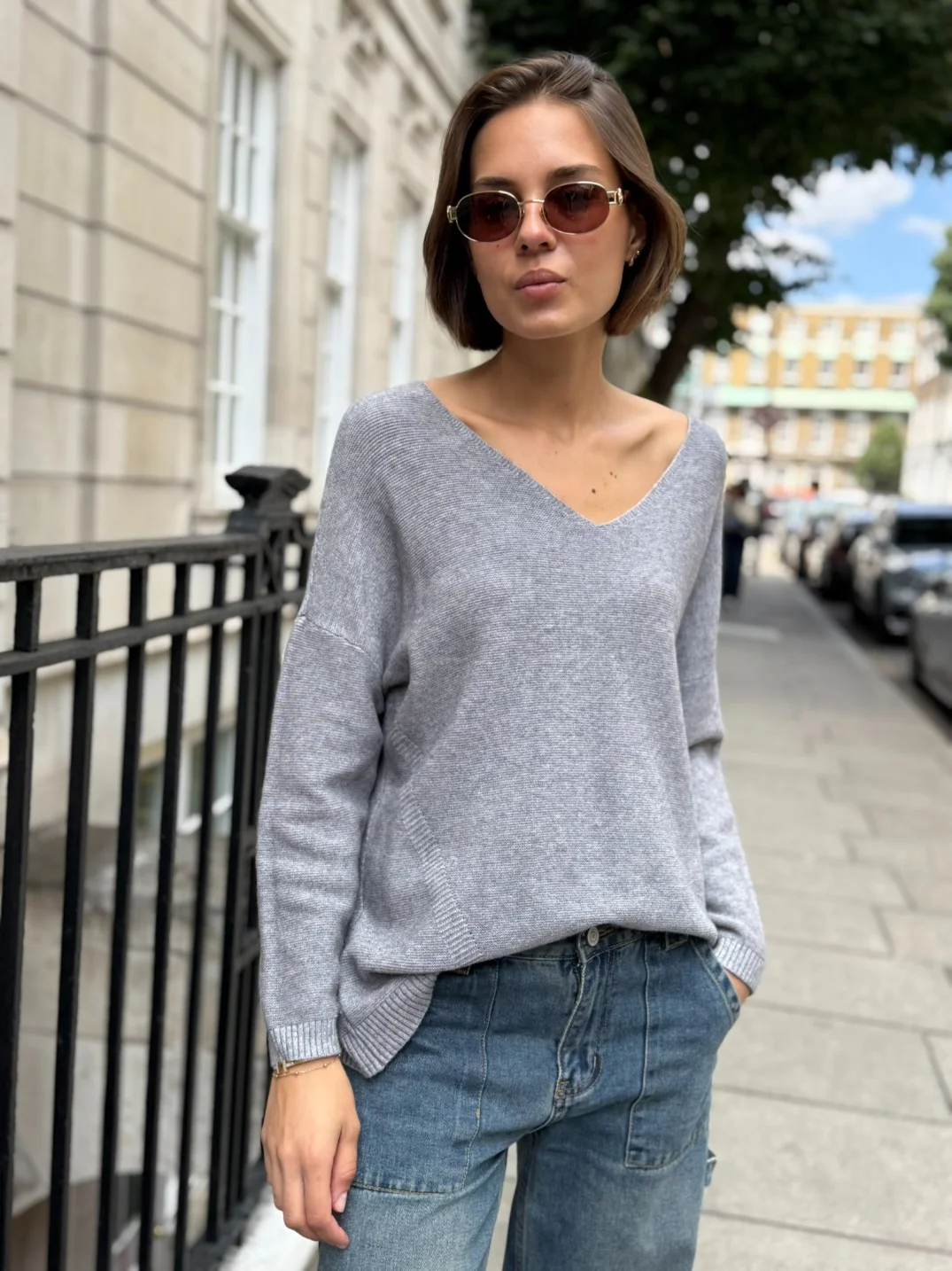 Y Pandora V-Neck Knit - Grey - Image 2