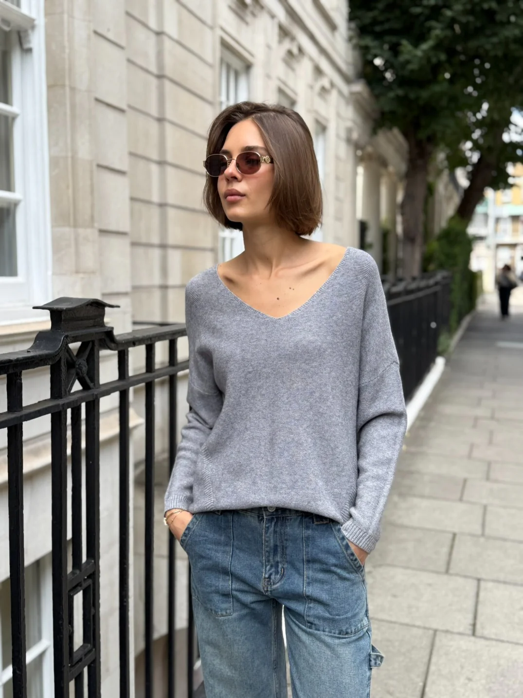 Y Pandora V-Neck Knit - Grey - Image 3